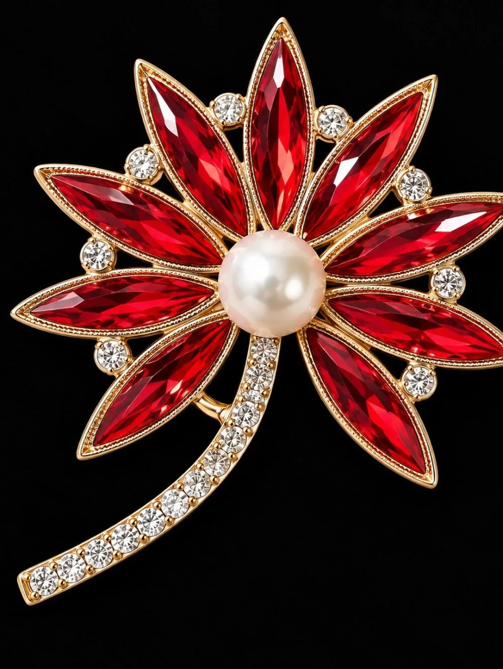 Crystal Flower Brooch Pin Pearl Rhinestone Statement Jewelry Choose Color